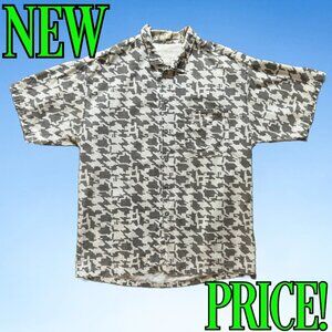 Vtg 80s Houndstooth Cotton Short Sleeve Shirt, Sz L